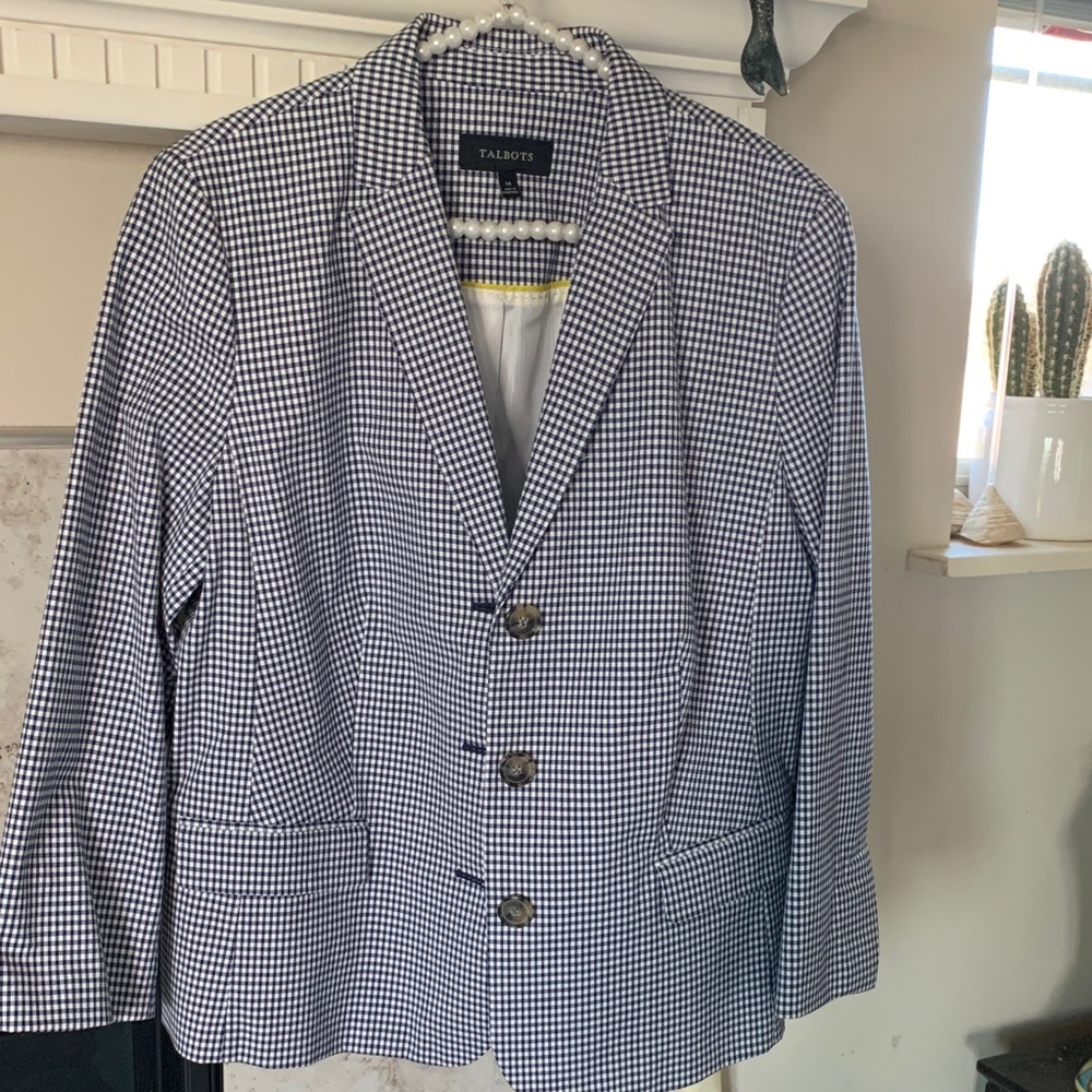 Talbots Navy and White Gingham Suit Jacket NWOT